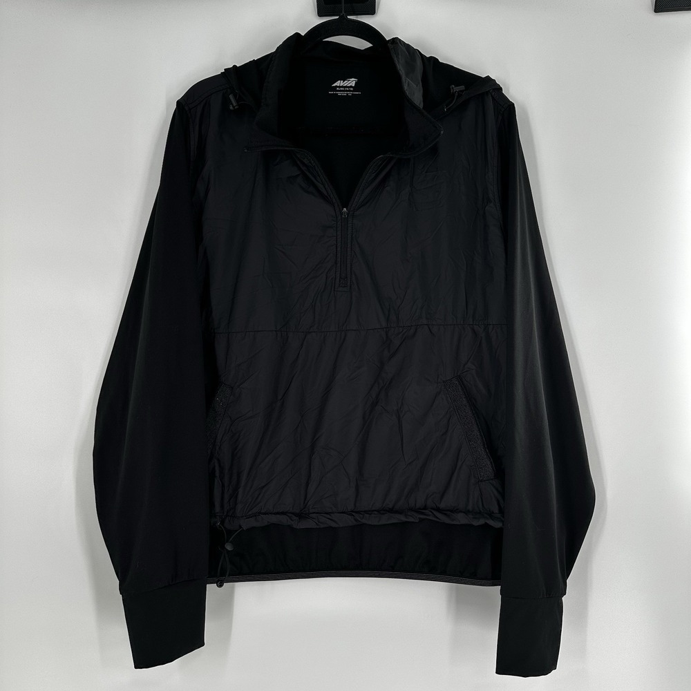 Avia Womens MIx Media Black 1/4 Zip Athletic Pullover Hoodie - Size XL